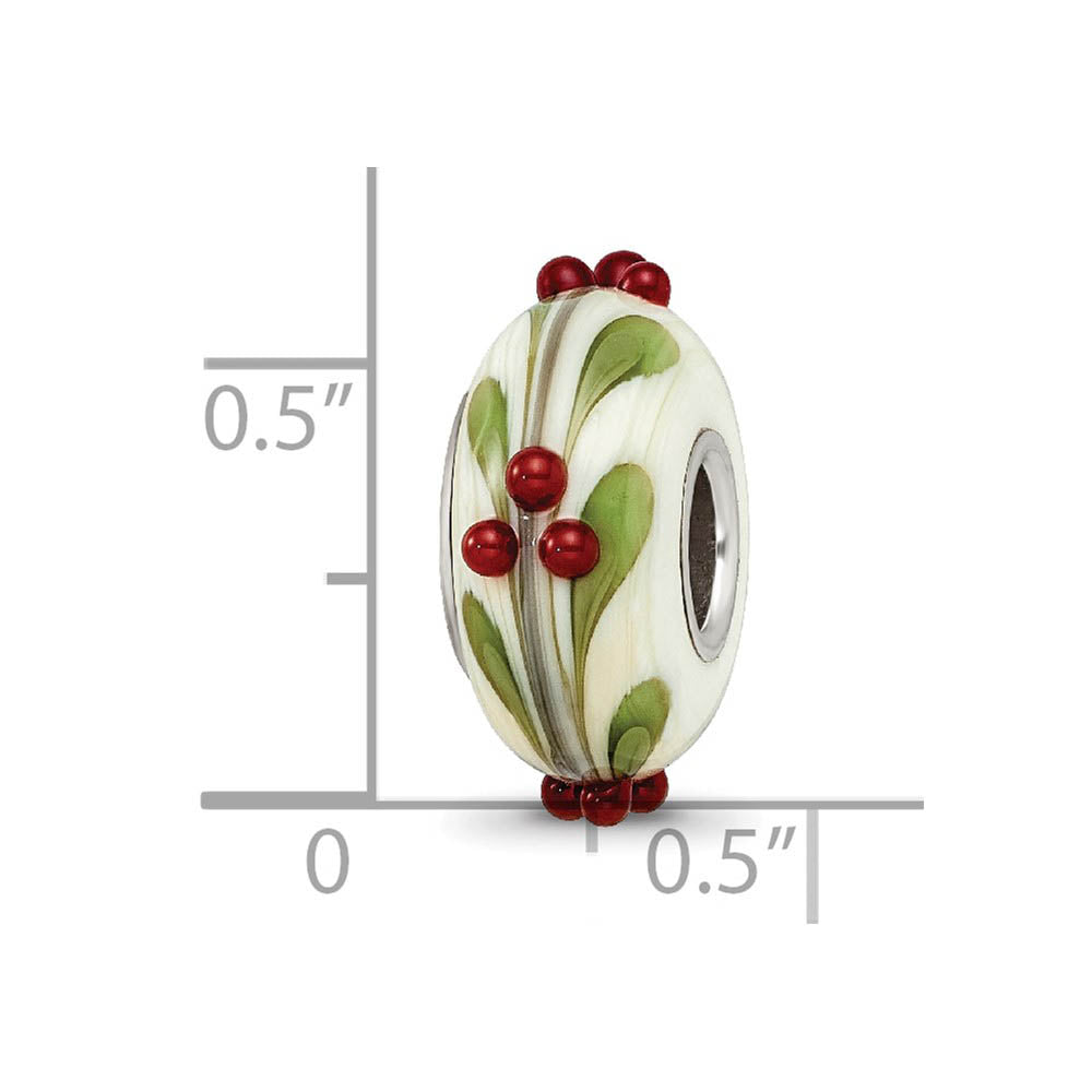 Alternate view of the Fenton Sterling Silver Magical Holly-Days 3D Glass Bead Charm by The Black Bow Jewelry Co.