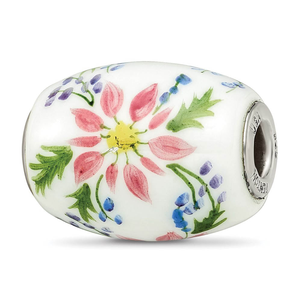 Fenton Sterling Silver Berries and Blossoms Glass Bead Charm, Item B13339 by The Black Bow Jewelry Co.