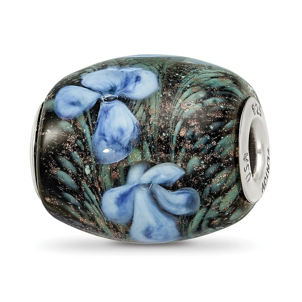 Alternate view of the Fenton Sterling Silver Hydrangeas By Moonlight Glass Bead Charm by The Black Bow Jewelry Co.