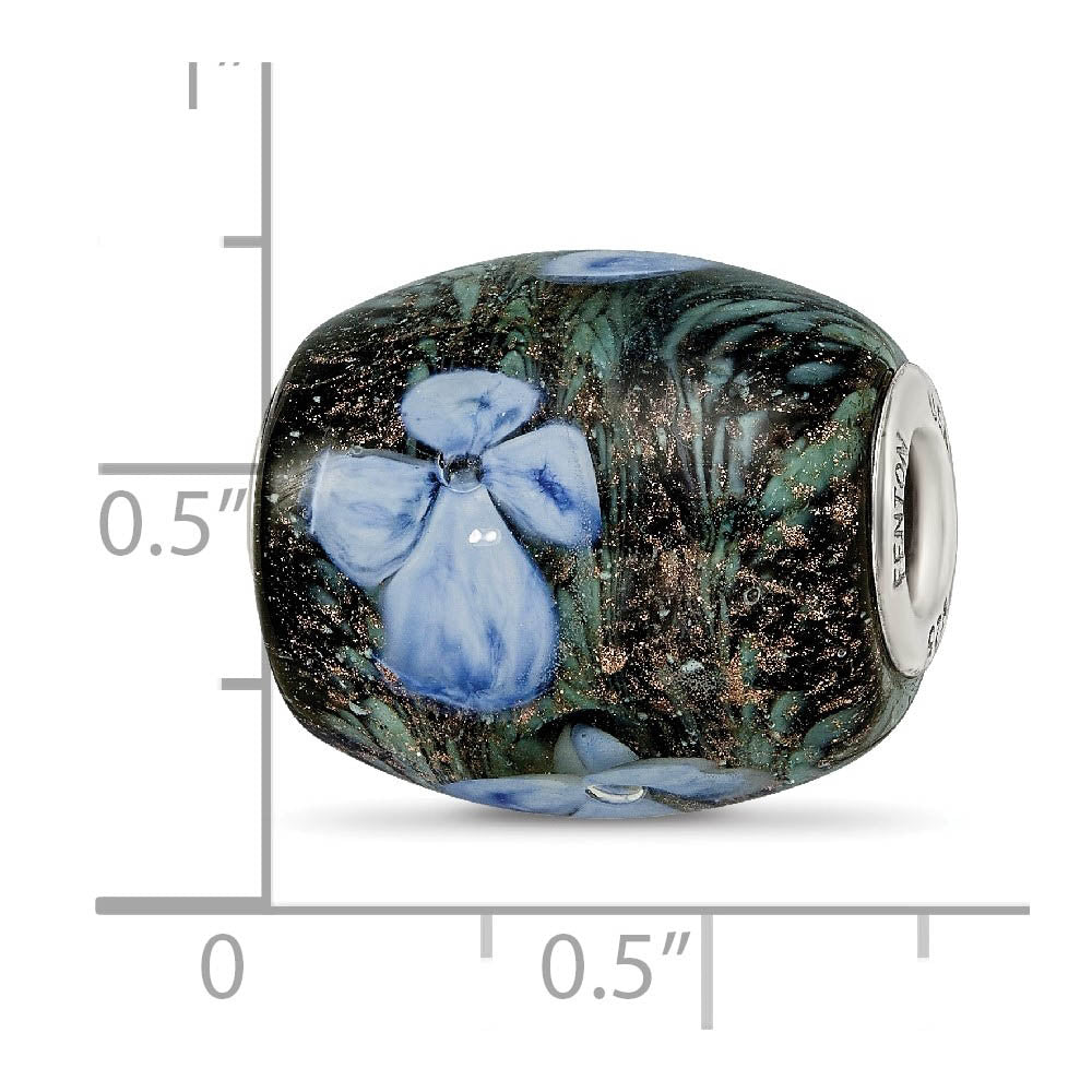 Alternate view of the Fenton Sterling Silver Hydrangeas By Moonlight Glass Bead Charm by The Black Bow Jewelry Co.