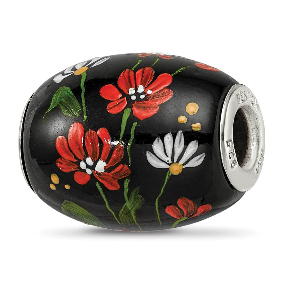 Fenton Sterling Silver Ebony Bouquet Large Glass Bead Charm, Item B13342 by The Black Bow Jewelry Co.