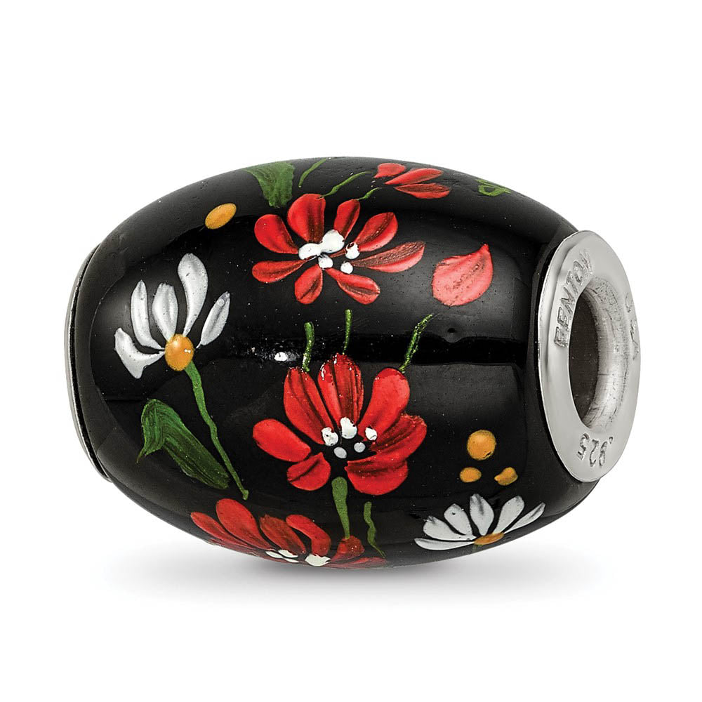 Alternate view of the Fenton Sterling Silver Ebony Bouquet Large Glass Bead Charm by The Black Bow Jewelry Co.