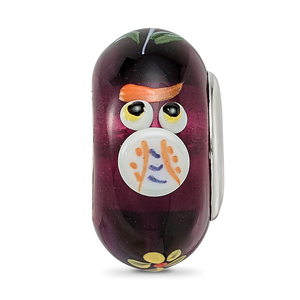 Alternate view of the Fenton Sterling Silver Hand Painted Whooo! 3D Glass Bead Charm by The Black Bow Jewelry Co.