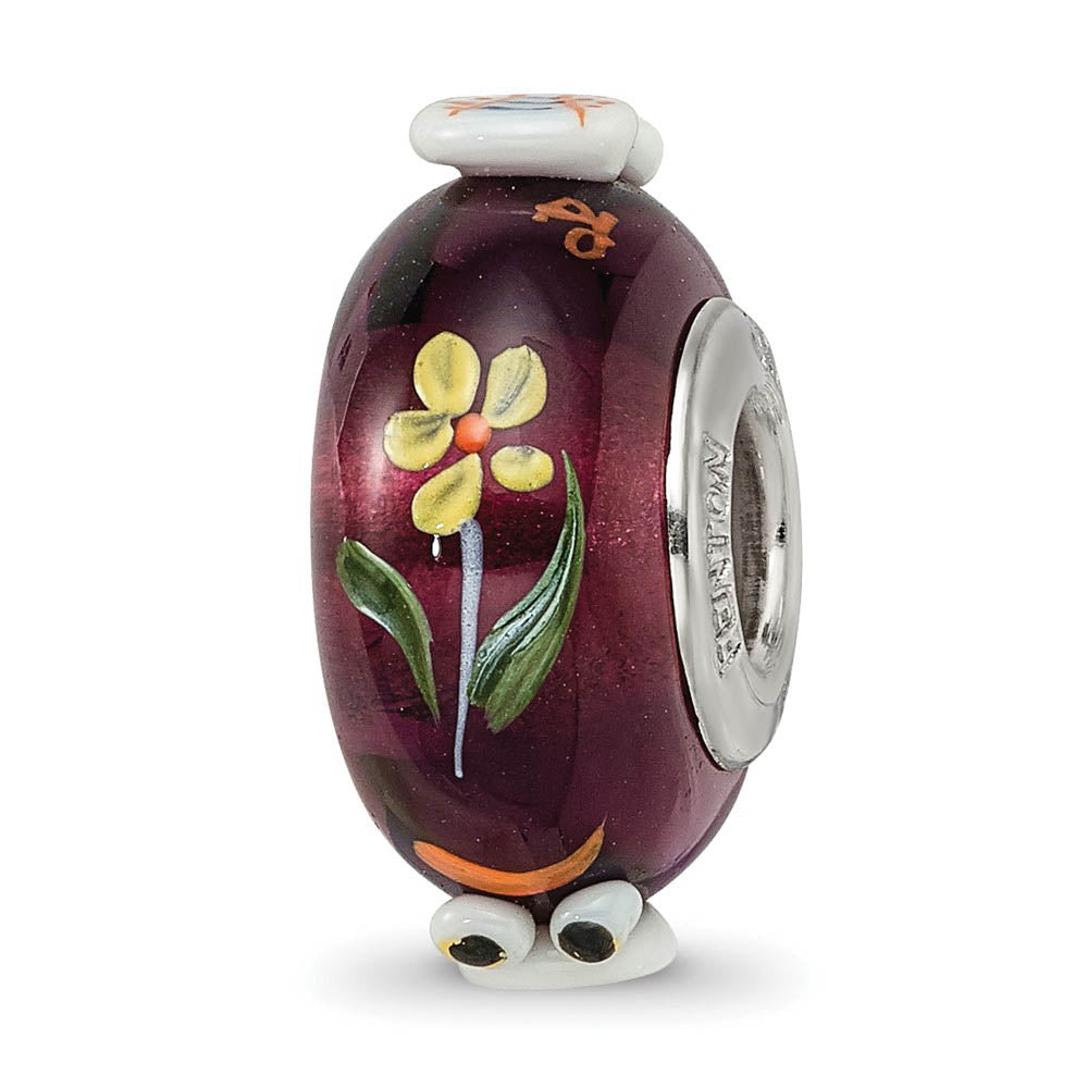Alternate view of the Fenton Sterling Silver Hand Painted Whooo! 3D Glass Bead Charm by The Black Bow Jewelry Co.