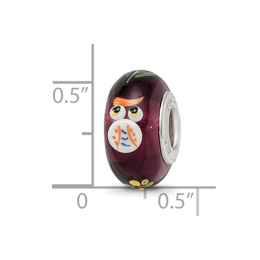 Alternate view of the Fenton Sterling Silver Hand Painted Whooo! 3D Glass Bead Charm by The Black Bow Jewelry Co.