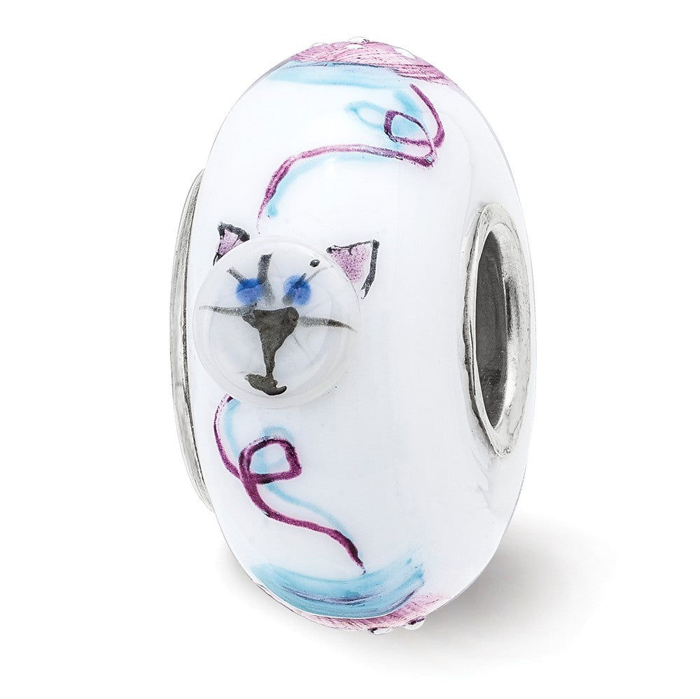 Fenton Sterling Silver Hand Painted Mittens 3D Glass Bead Charm, Item B13347 by The Black Bow Jewelry Co.