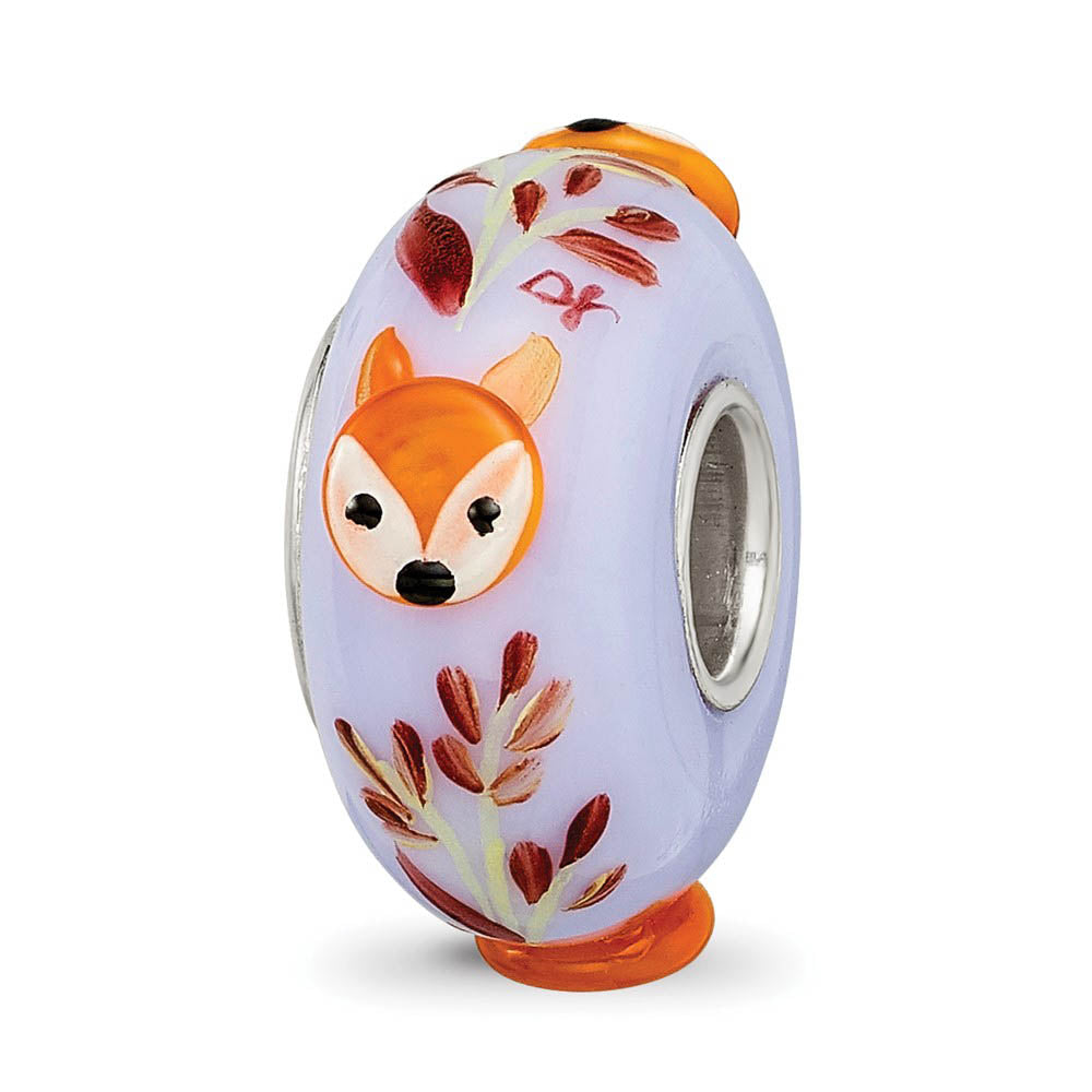 Fenton Sterling Silver Hand Painted Copper Fox 3D Glass Bead Charm, Item B13351 by The Black Bow Jewelry Co.