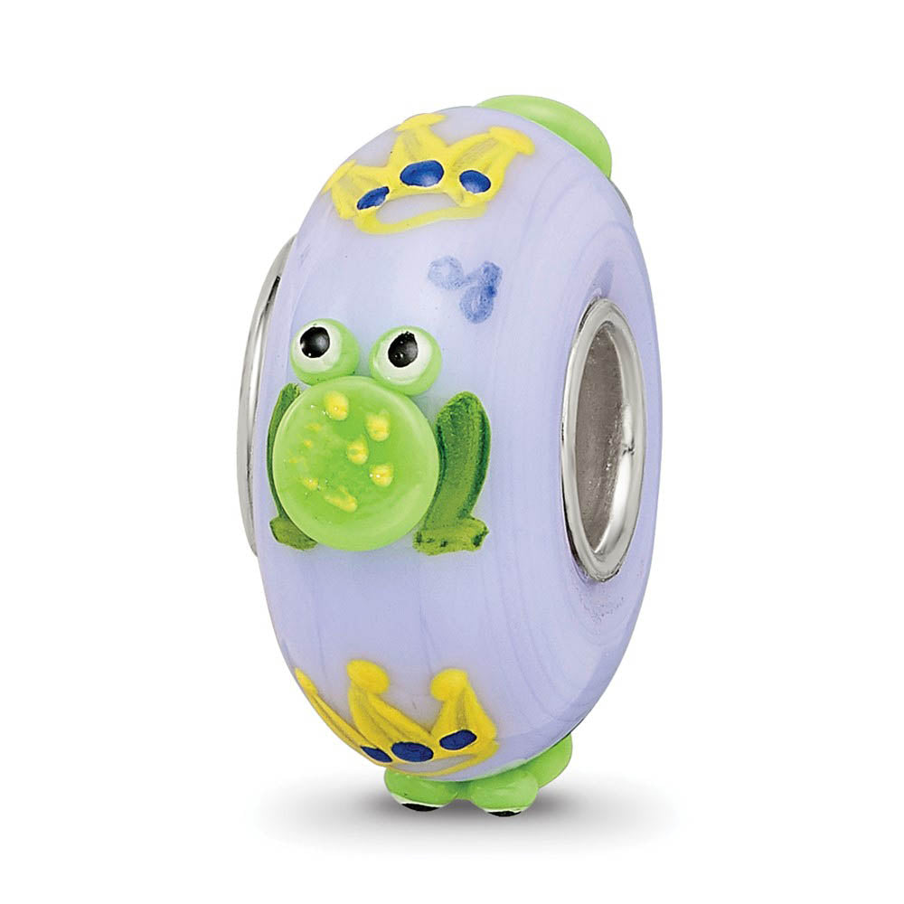 Fenton Sterling Silver Hand Painted Froggie Kisses 3D Glass Bead Charm, Item B13358 by The Black Bow Jewelry Co.
