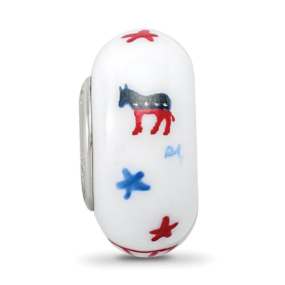 Alternate view of the Fenton Sterling Silver Patriotic Democrat Glass Bead Charm by The Black Bow Jewelry Co.