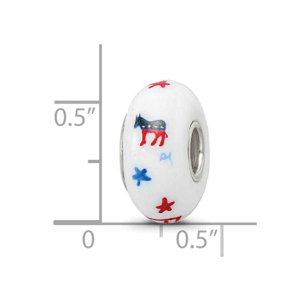 Alternate view of the Fenton Sterling Silver Patriotic Democrat Glass Bead Charm by The Black Bow Jewelry Co.
