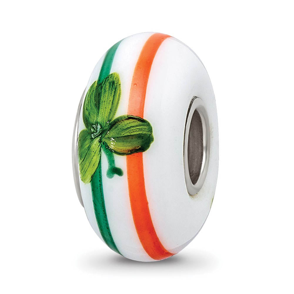 Fenton Sterling Silver Hand Painted The Irish Glass Bead Charm, Item B13369 by The Black Bow Jewelry Co.