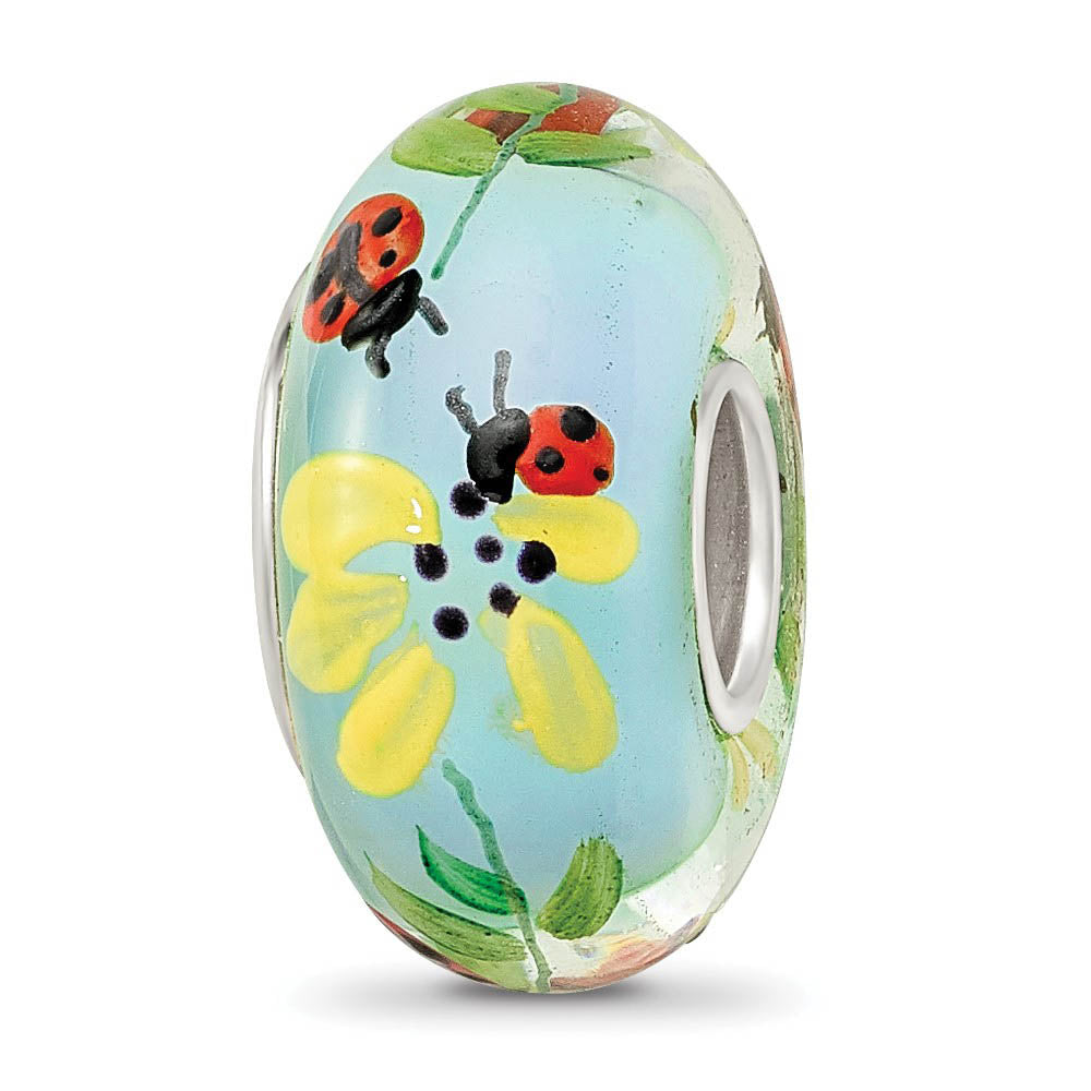 Fenton Sterling Silver Hand Painted Ladybug Love Glass Bead Charm, Item B13371 by The Black Bow Jewelry Co.