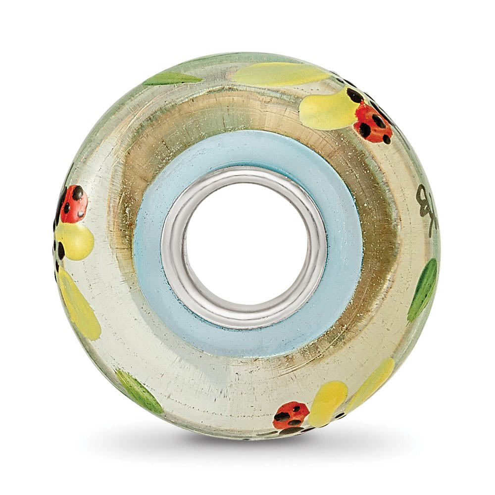 Alternate view of the Fenton Sterling Silver Hand Painted Ladybug Love Glass Bead Charm by The Black Bow Jewelry Co.