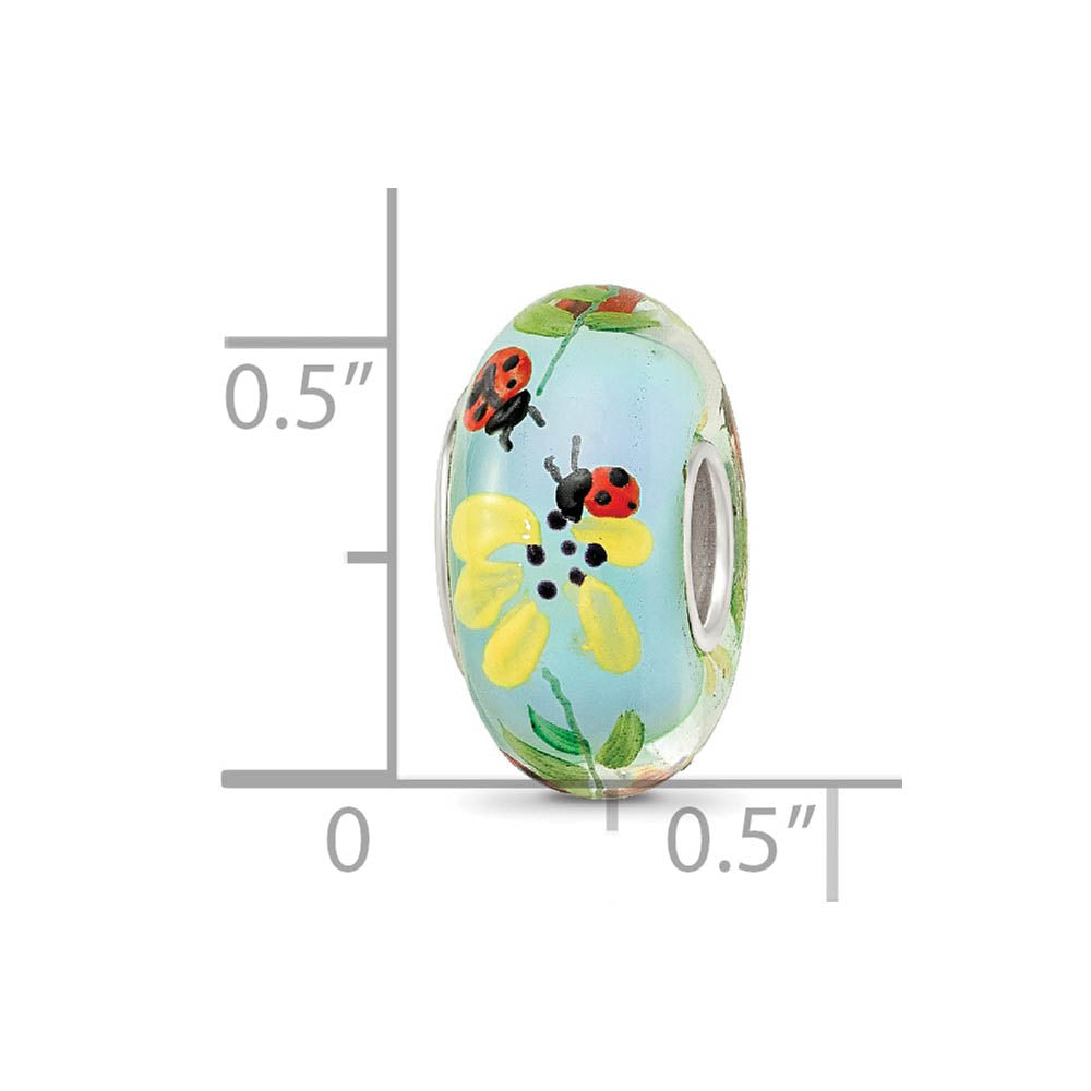 Alternate view of the Fenton Sterling Silver Hand Painted Ladybug Love Glass Bead Charm by The Black Bow Jewelry Co.