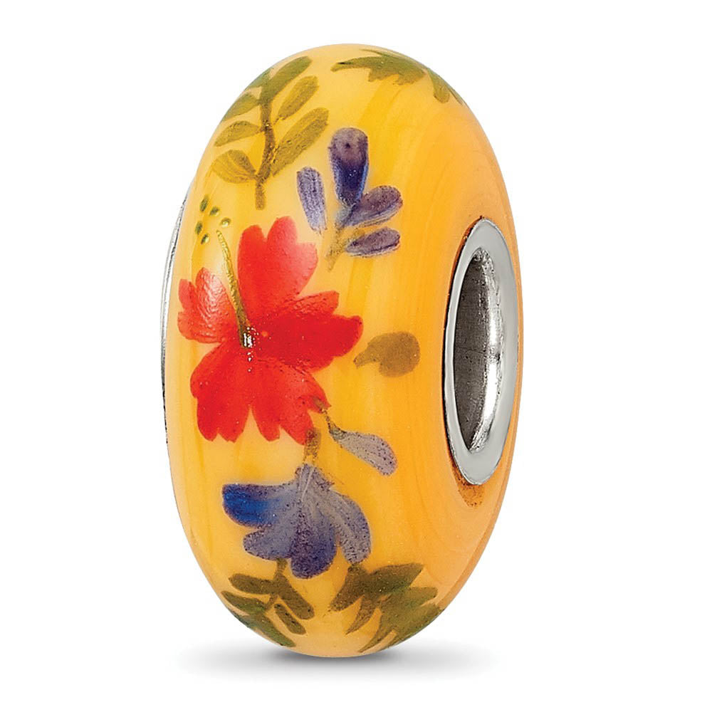 Fenton Sterling Silver Hand Painted Luau Glass Bead Charm, Item B13375 by The Black Bow Jewelry Co.
