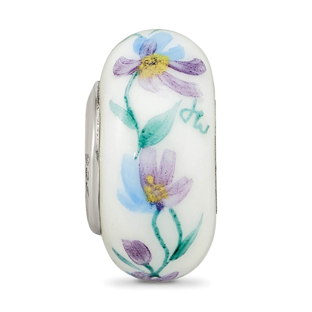 Alternate view of the Fenton Sterling Silver Misty Morning Flowers Glass Bead Charm by The Black Bow Jewelry Co.