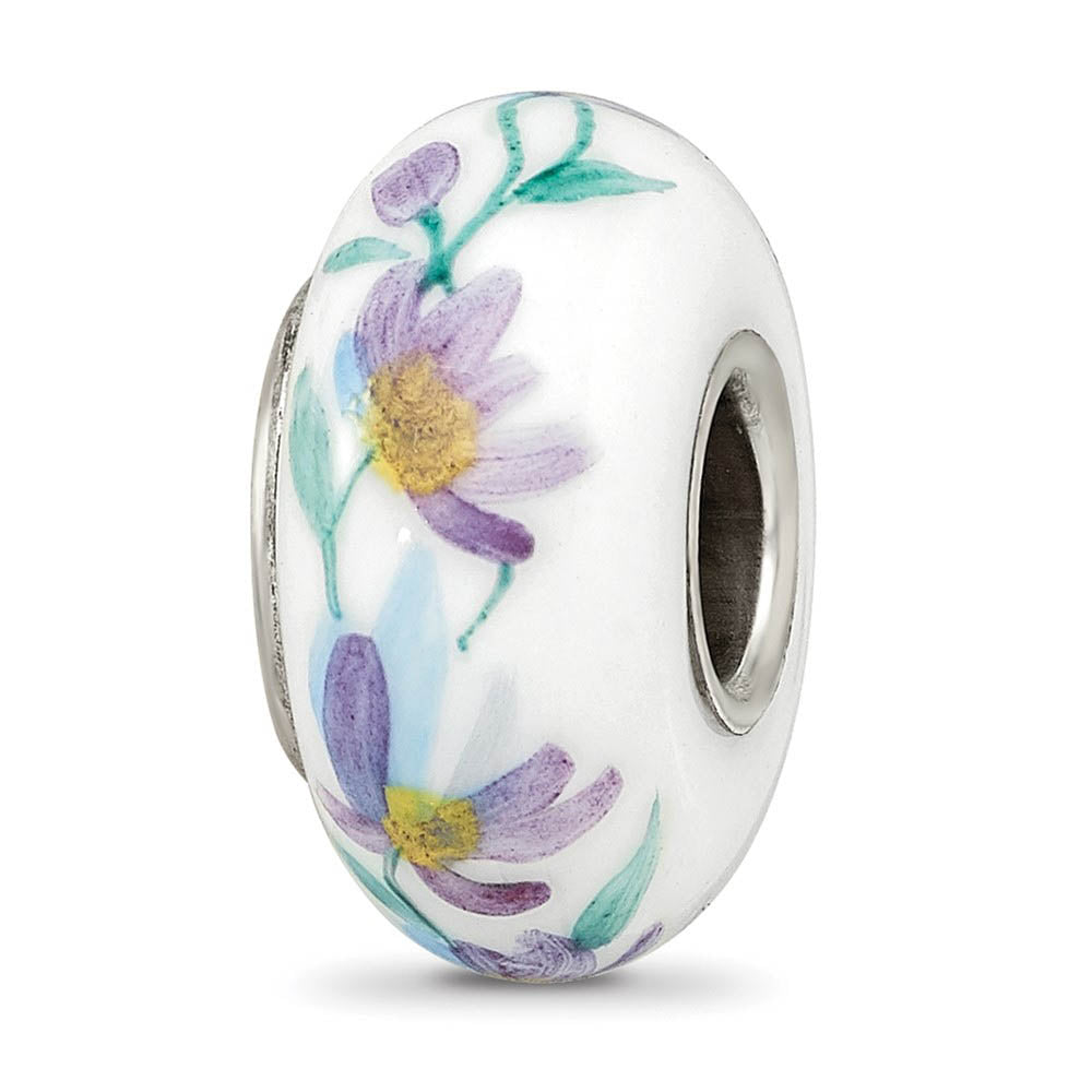 Alternate view of the Fenton Sterling Silver Misty Morning Flowers Glass Bead Charm by The Black Bow Jewelry Co.