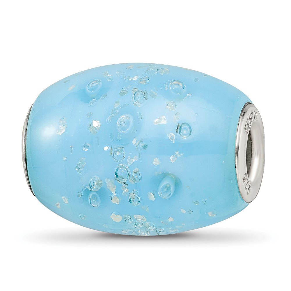 Fenton Sterling Silver Blue Frosted Windowpanes Glass Bead Charm, Item B13381 by The Black Bow Jewelry Co.