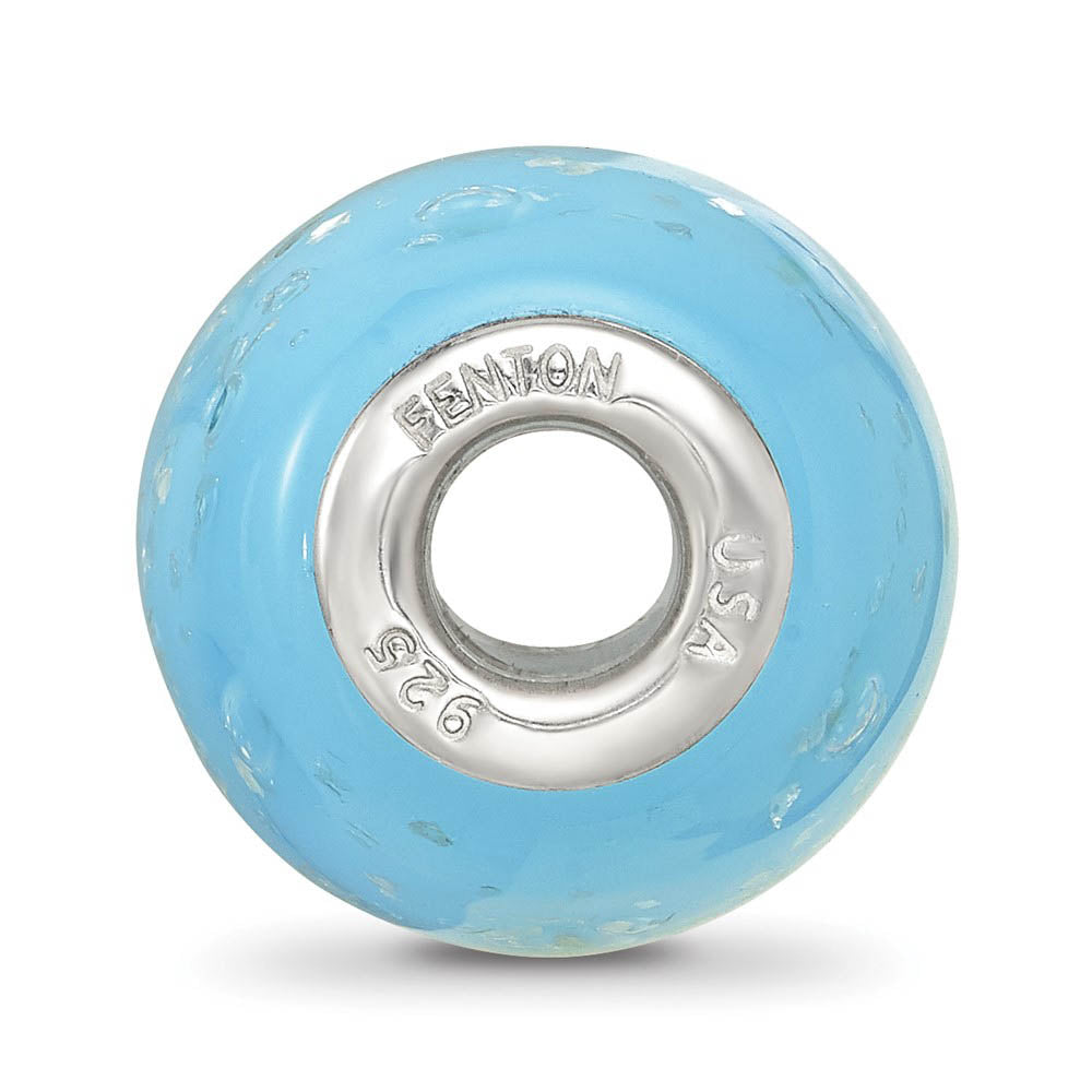 Alternate view of the Fenton Sterling Silver Blue Frosted Windowpanes Glass Bead Charm by The Black Bow Jewelry Co.
