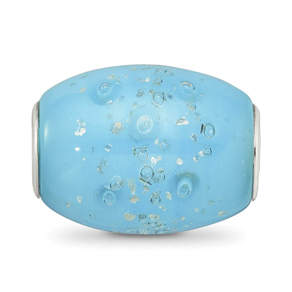 Alternate view of the Fenton Sterling Silver Blue Frosted Windowpanes Glass Bead Charm by The Black Bow Jewelry Co.
