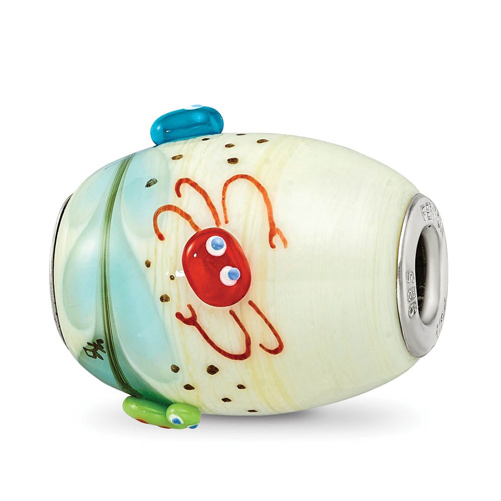 Fenton Sterling Silver Sea Life Catchn A Wave Glass Bead Charm, Item B13382 by The Black Bow Jewelry Co.