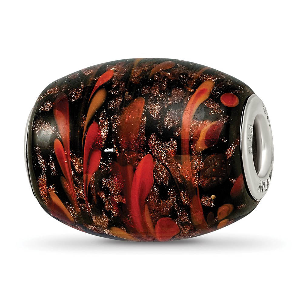 Fenton Sterling Silver Black/Orange Autumn Fires Glass Bead Charm, Item B13383 by The Black Bow Jewelry Co.