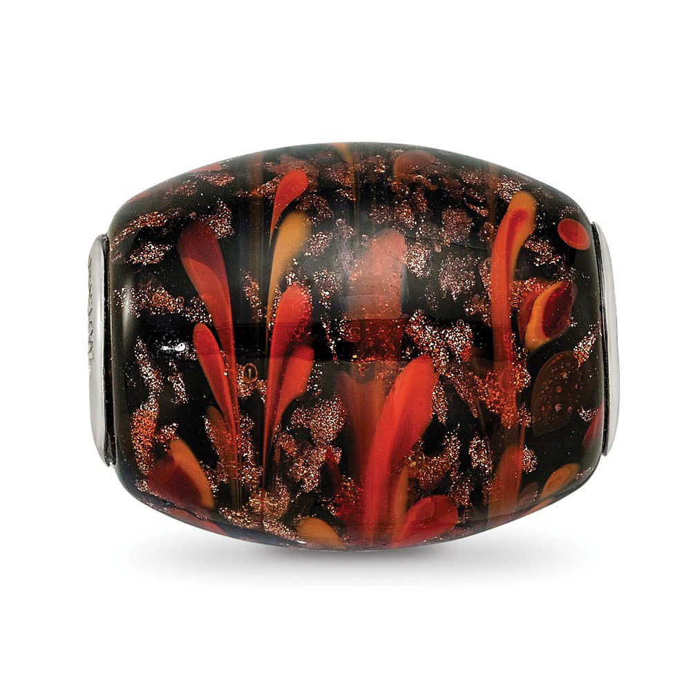 Alternate view of the Fenton Sterling Silver Black/Orange Autumn Fires Glass Bead Charm by The Black Bow Jewelry Co.
