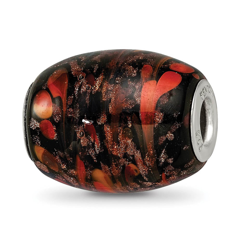Alternate view of the Fenton Sterling Silver Black/Orange Autumn Fires Glass Bead Charm by The Black Bow Jewelry Co.