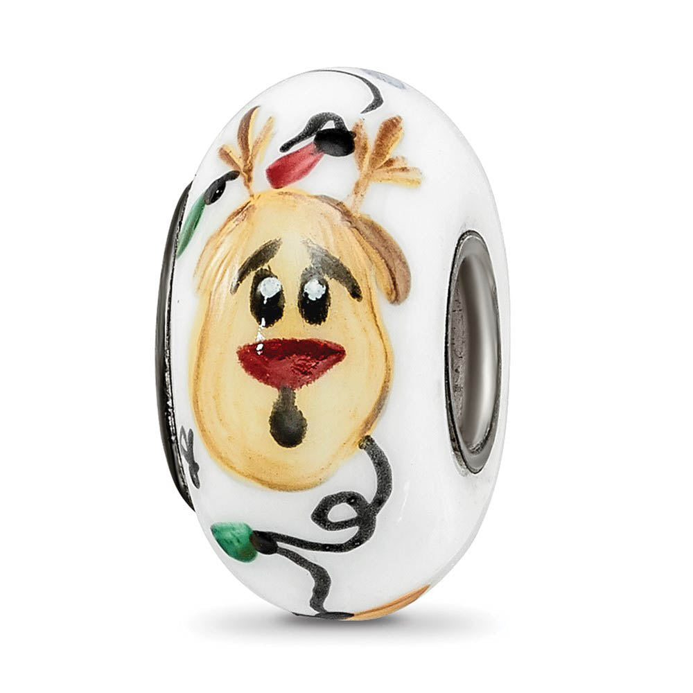 Fenton Sterling Silver Rudy Reindeer W/Lights Glass Bead Charm, Item B13387 by The Black Bow Jewelry Co.