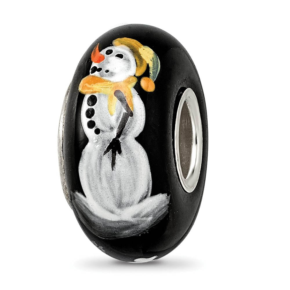 Fenton Sterling Silver Snowman Frosty Nights Glass Bead Charm, Item B13389 by The Black Bow Jewelry Co.