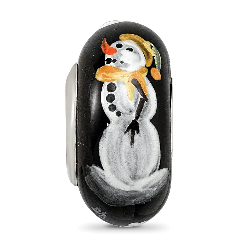 Alternate view of the Fenton Sterling Silver Snowman Frosty Nights Glass Bead Charm by The Black Bow Jewelry Co.