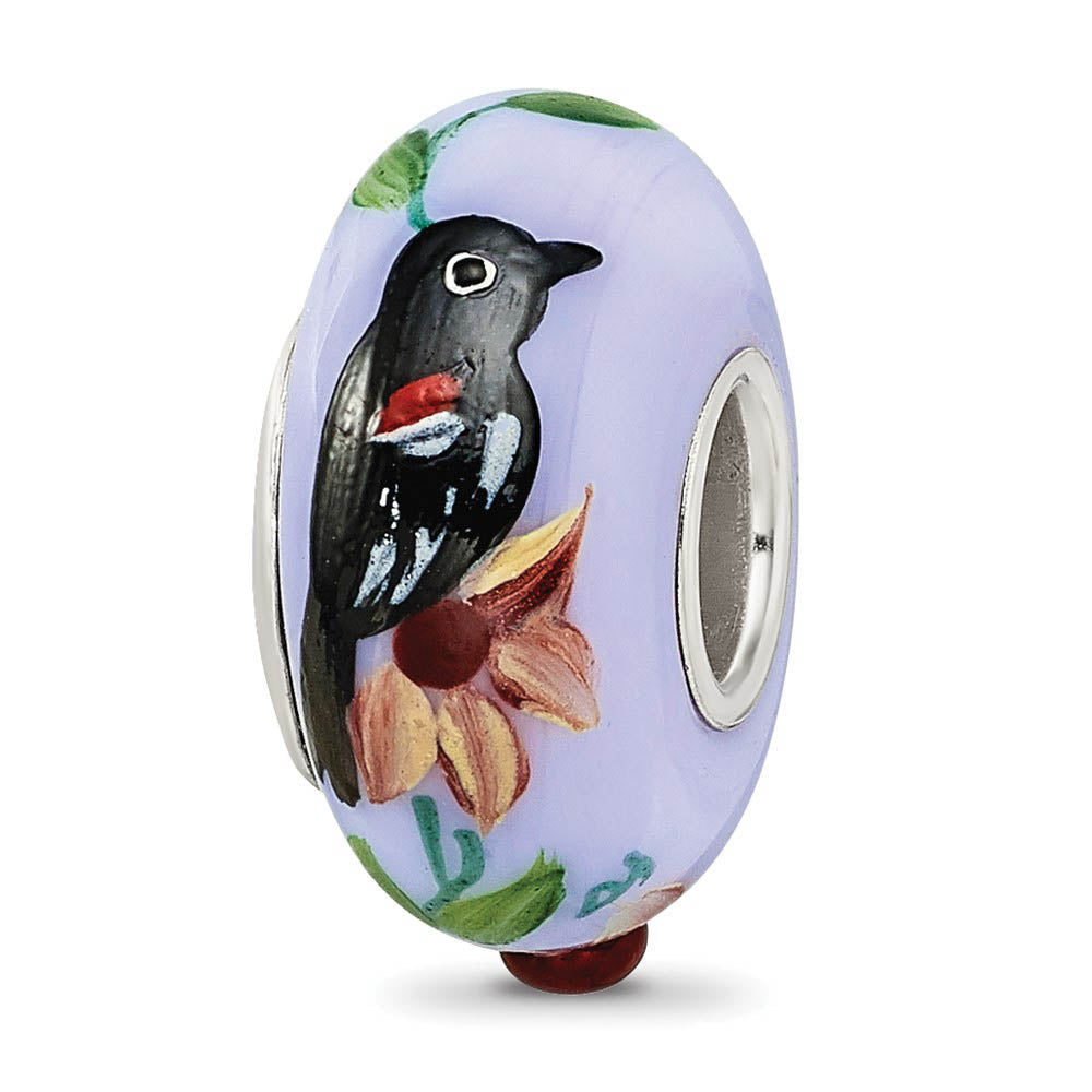 Fenton Sterling Silver Blue Bye Bye Blackbird Glass Bead Charm, Item B13393 by The Black Bow Jewelry Co.