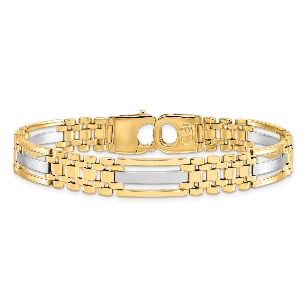 Alternate view of the Men&#39;s 9.25mm 14k Two Tone Gold Polished &amp; Satin Link Bracelet, 8.5 In by The Black Bow Jewelry Co.