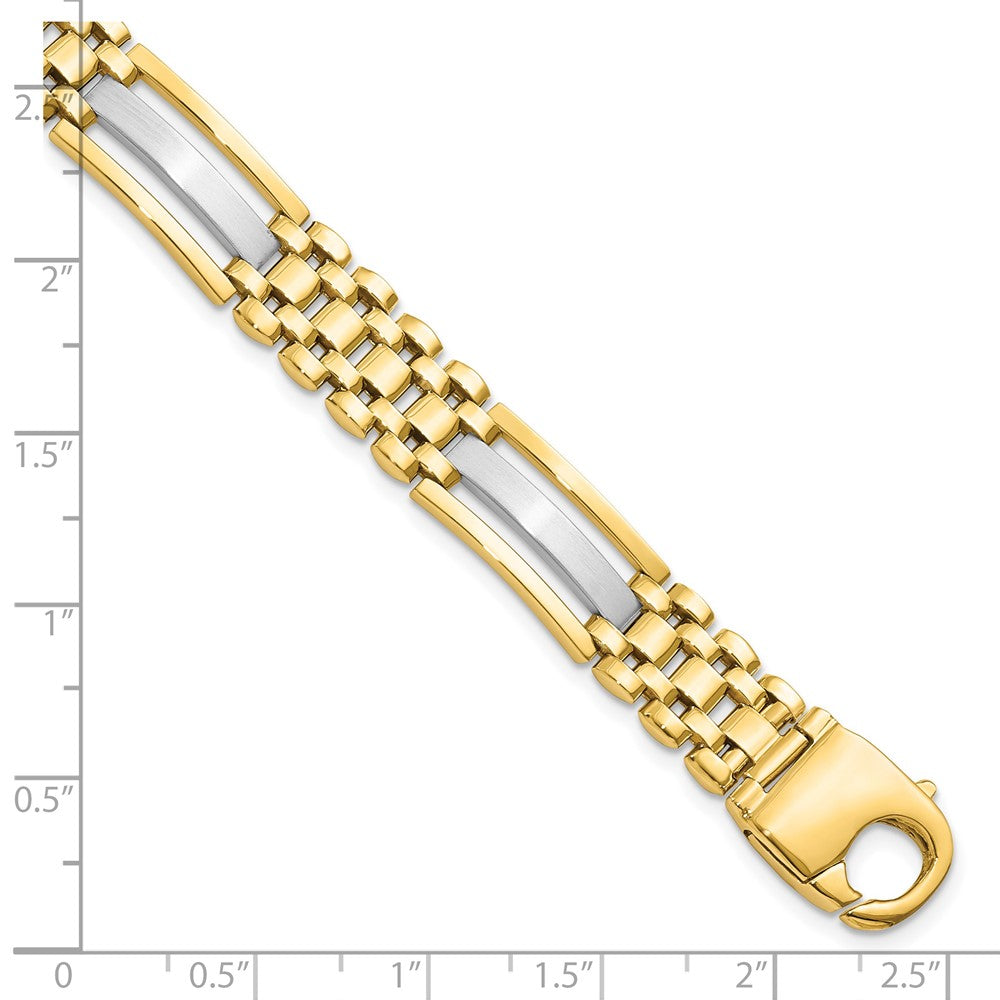 Alternate view of the Men&#39;s 9.25mm 14k Two Tone Gold Polished &amp; Satin Link Bracelet, 8.5 In by The Black Bow Jewelry Co.