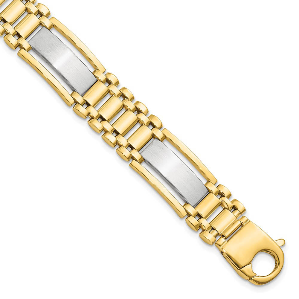 Men's 12.5mm 14k Two Tone Gold Polished & Satin Link Bracelet, 8.5 In., Item B13406 by The Black Bow Jewelry Co.