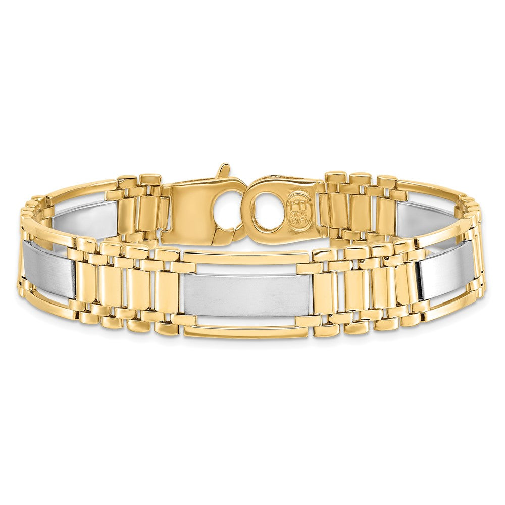Alternate view of the Men&#39;s 12.5mm 14k Two Tone Gold Polished &amp; Satin Link Bracelet, 8.5 In. by The Black Bow Jewelry Co.