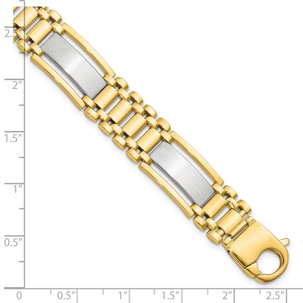 Alternate view of the Men&#39;s 12.5mm 14k Two Tone Gold Polished &amp; Satin Link Bracelet, 8.5 In. by The Black Bow Jewelry Co.