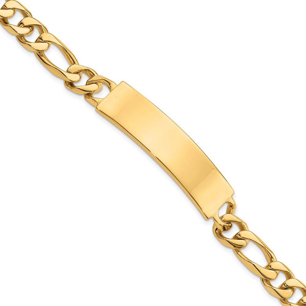 Men's 9mm 14k Yellow Gold Solid Figaro I.D. Bracelet, 8 Inch, Item B13413 by The Black Bow Jewelry Co.
