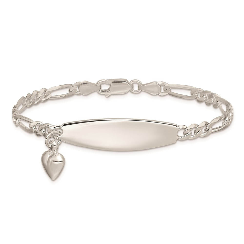 Alternate view of the 9mm Sterling Silver Heart Charm Figaro Link I.D. Bracelet, 7 Inch by The Black Bow Jewelry Co.