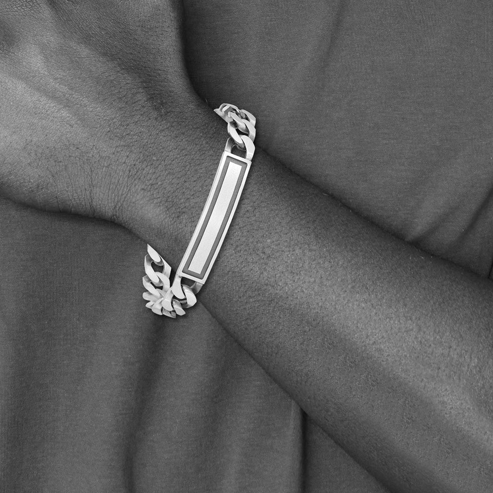 Alternate view of the Men&#39;s Sterling Silver 9mm Antiqued Satin Curb Link I.D. Bracelet by The Black Bow Jewelry Co.