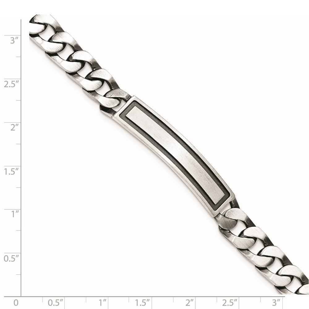 Alternate view of the Men&#39;s Sterling Silver 9mm Antiqued Satin Curb Link I.D. Bracelet by The Black Bow Jewelry Co.
