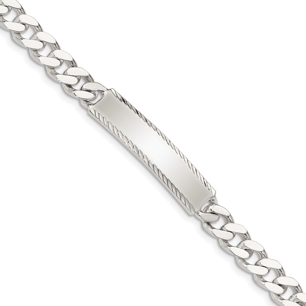 7mm Sterling Silver Diamond-Cut Engravable Curb Link I.D. Bracelet, Item B13431 by The Black Bow Jewelry Co.