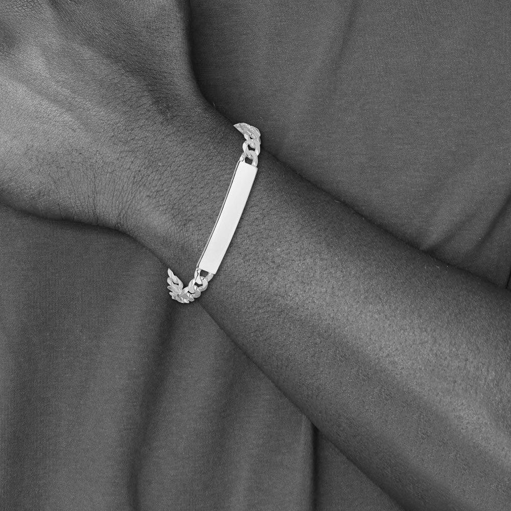 Alternate view of the Men&#39;s 7mm Sterling Silver Engravable Curb I.D. Bracelet by The Black Bow Jewelry Co.