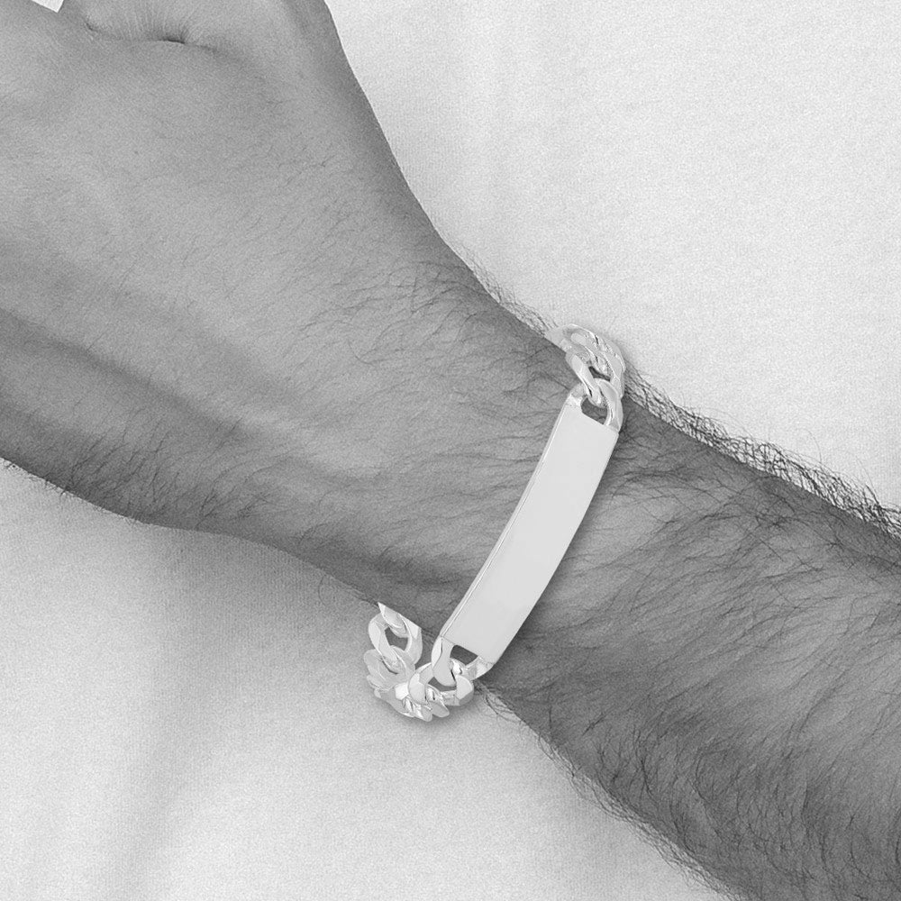 Alternate view of the Mens 10mm Sterling Silver Polished Engravable Curb Link I.D. Bracelet by The Black Bow Jewelry Co.