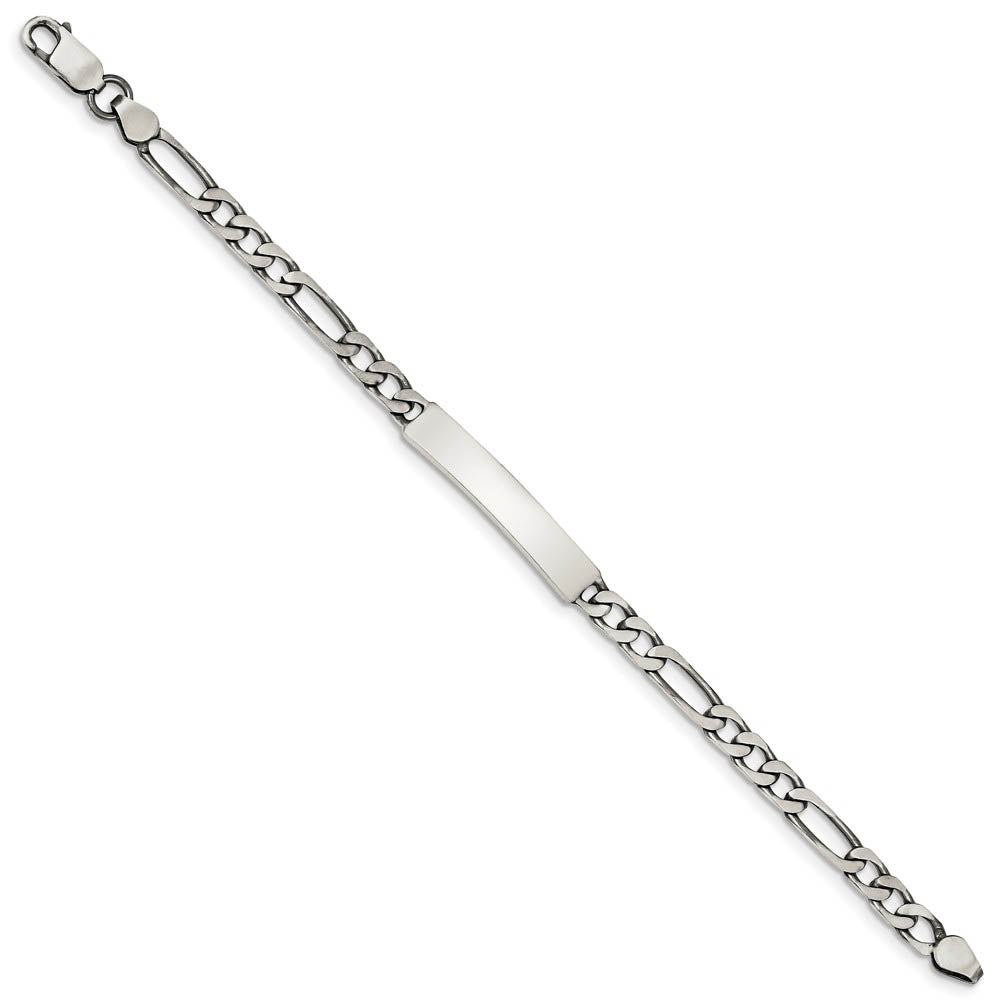 Alternate view of the 5mm Antiqued Sterling Silver Engravable Figaro Link I.D. Bracelet by The Black Bow Jewelry Co.