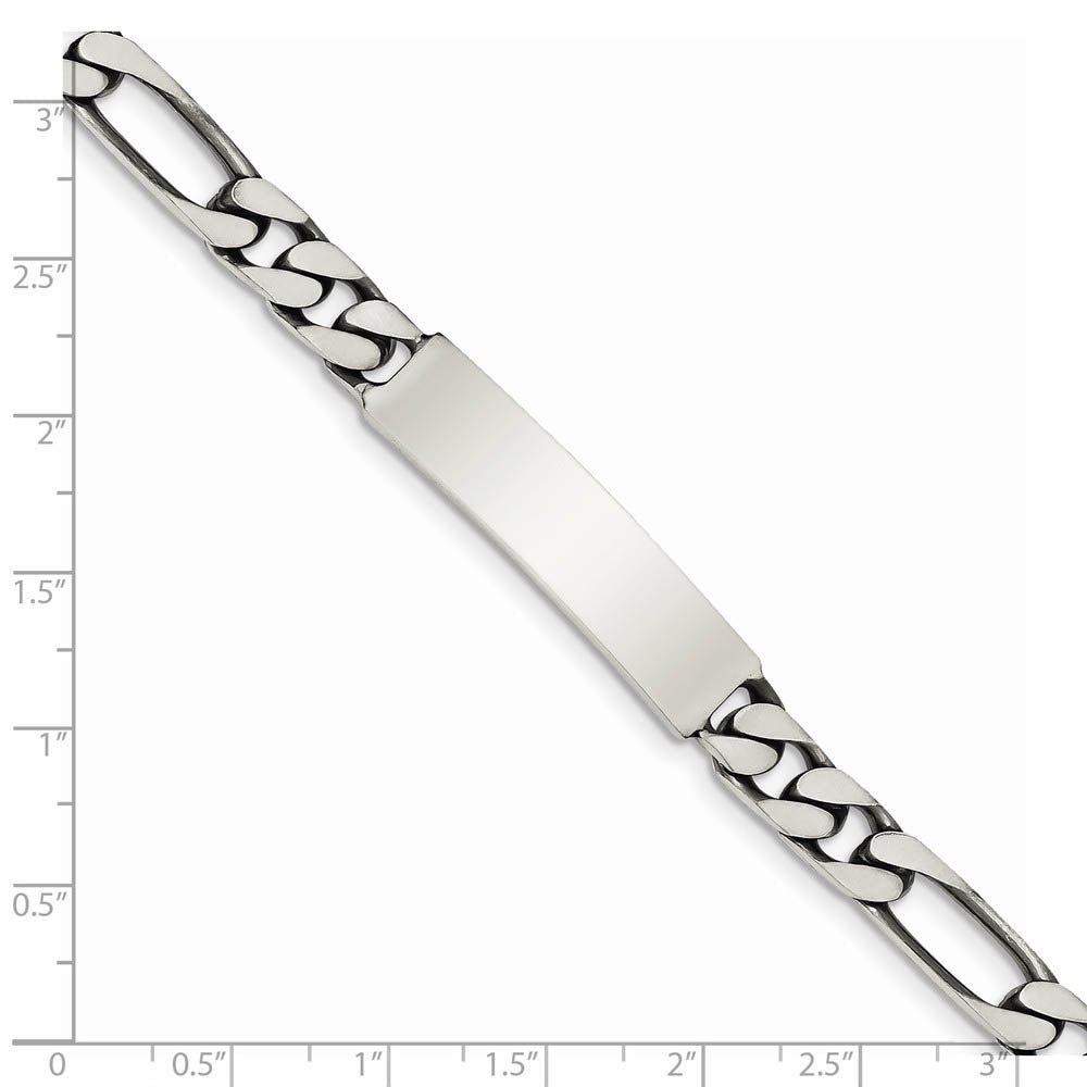 Alternate view of the Mens 8mm Antiqued Sterling Silver Engravable Figaro Link I.D. Bracelet by The Black Bow Jewelry Co.