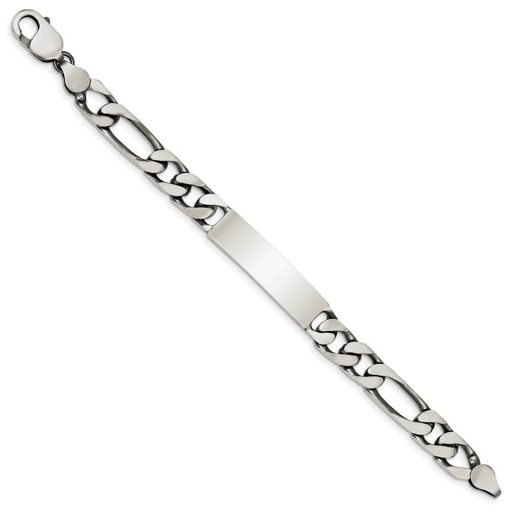 Alternate view of the Men's 9mm Antiqued Sterling Silver Figaro Link I.D. Bracelet by The Black Bow Jewelry Co.