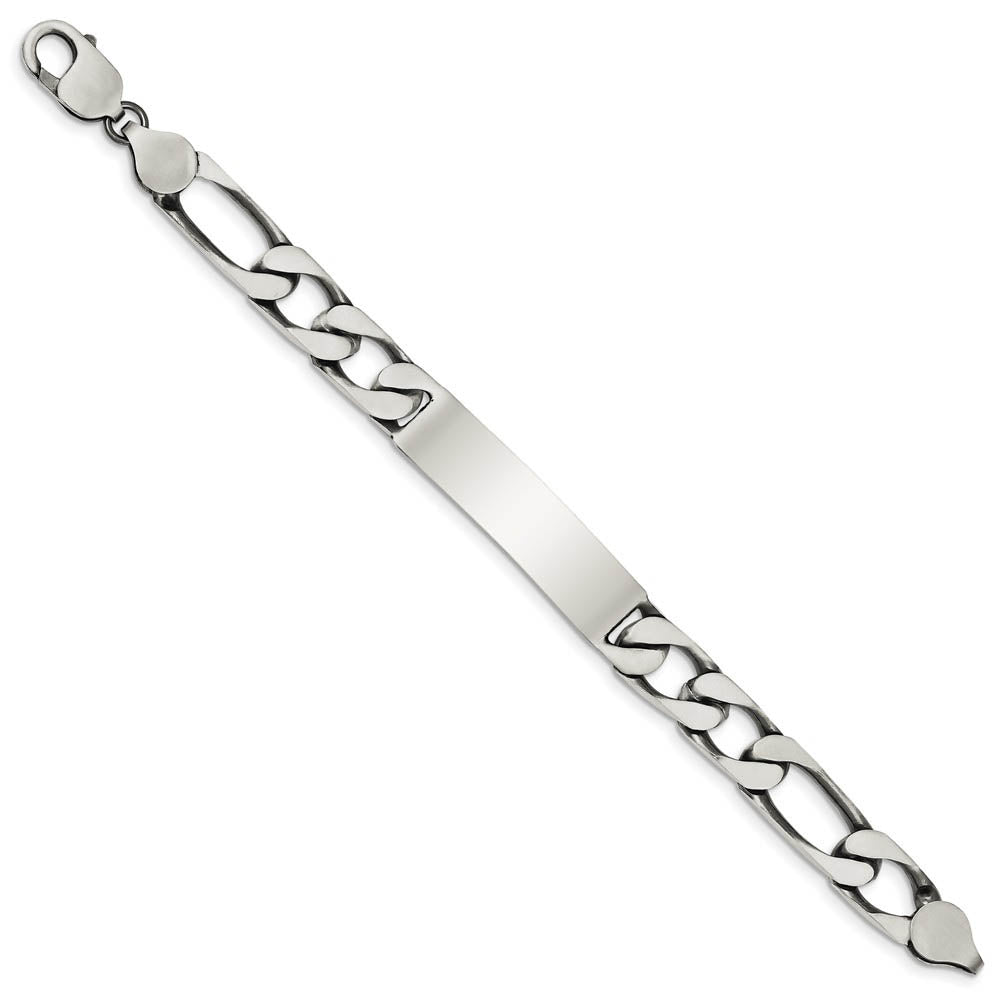 Alternate view of the Men's 10mm Antiqued Sterling Silver Figaro Link I.D. Bracelet by The Black Bow Jewelry Co.