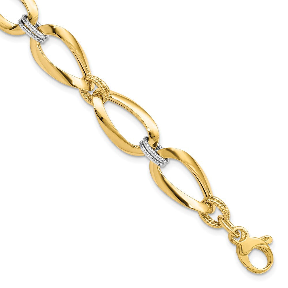 14k Two Tone Gold 13mm Polished &amp; D/C Hollow Link Chain Bracelet, 8 In, Item B13466 by The Black Bow Jewelry Co.