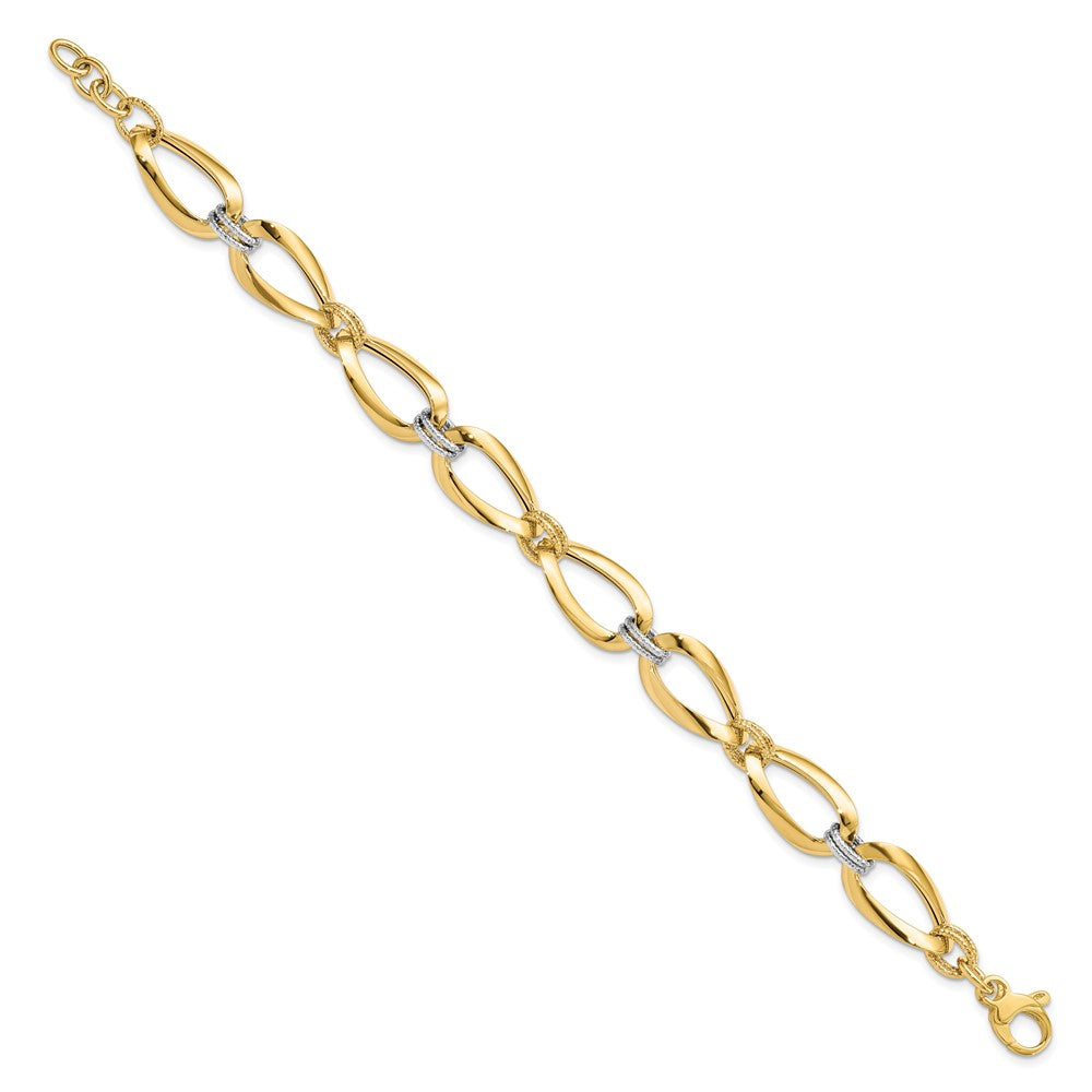 Alternate view of the 14k Two Tone Gold 13mm Polished &amp; D/C Hollow Link Chain Bracelet, 8 In by The Black Bow Jewelry Co.